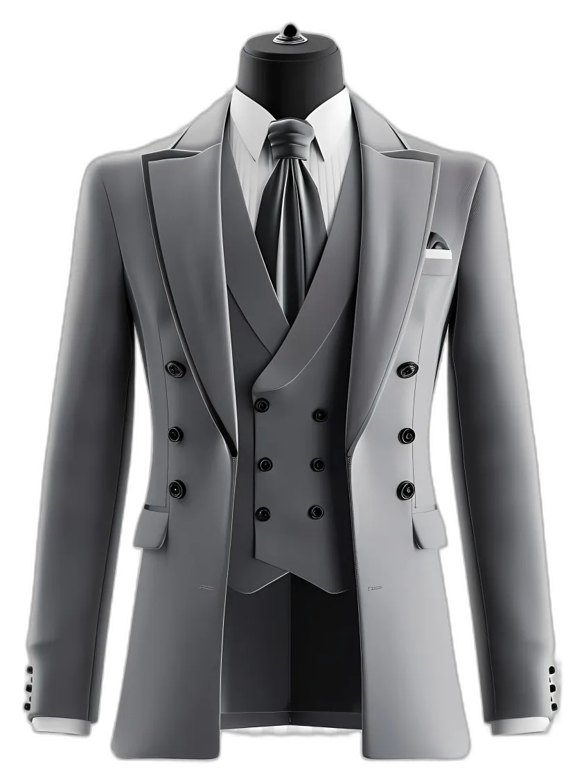 Light Gray Double-Breasted Three-Piece Suit