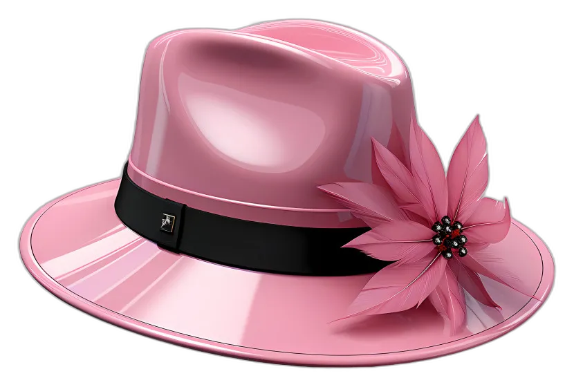 Pink Glossy Fedora with Feather