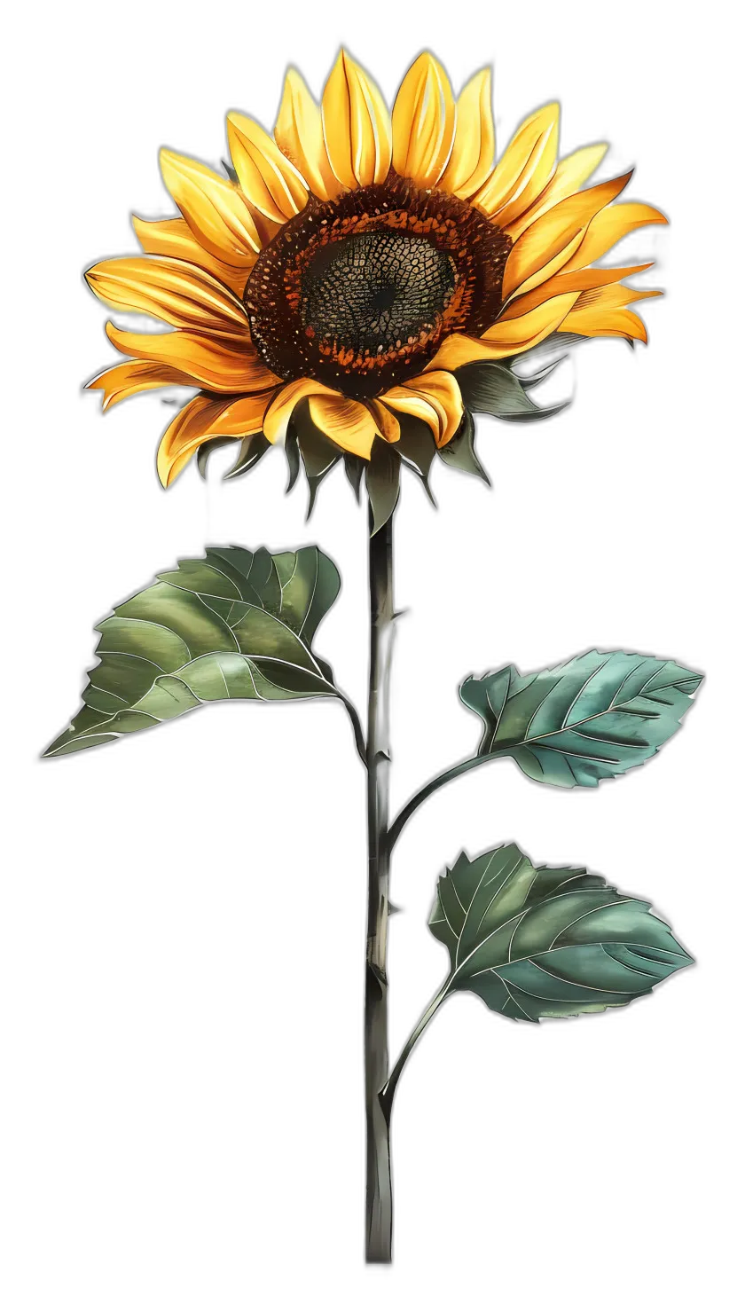 Realistic Sunflower with Stem