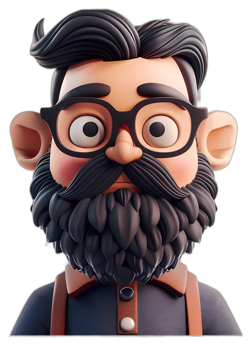 Stylized Cartoon Character with Beard and Glasses
