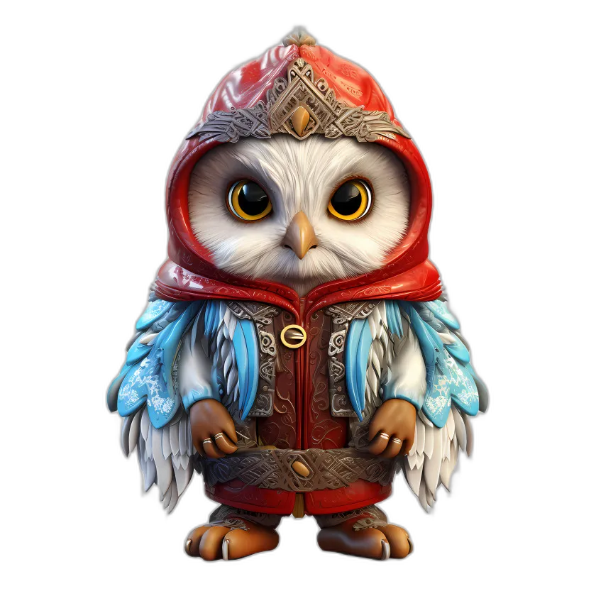 Fantasy Christmas Owl in Red Hood