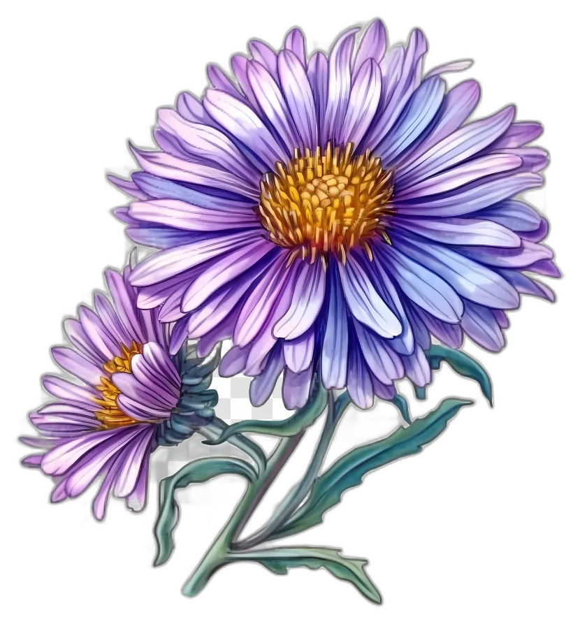 Watercolor Aster Flowers