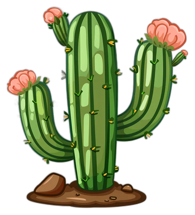 Cartoon Cactus with Flowers