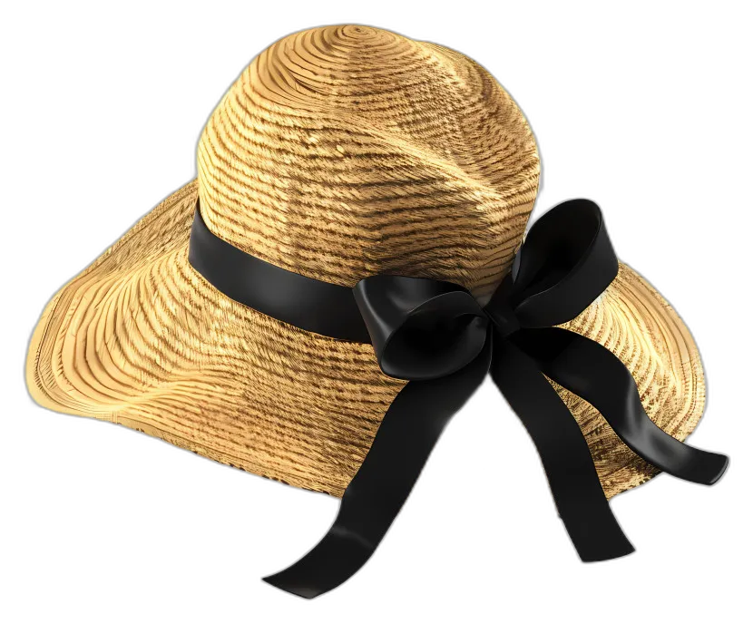 Straw Sun Hat with Black Ribbon