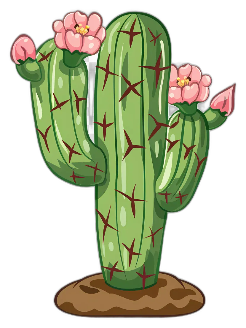 Cartoon Saguaro Cactus with Flowers