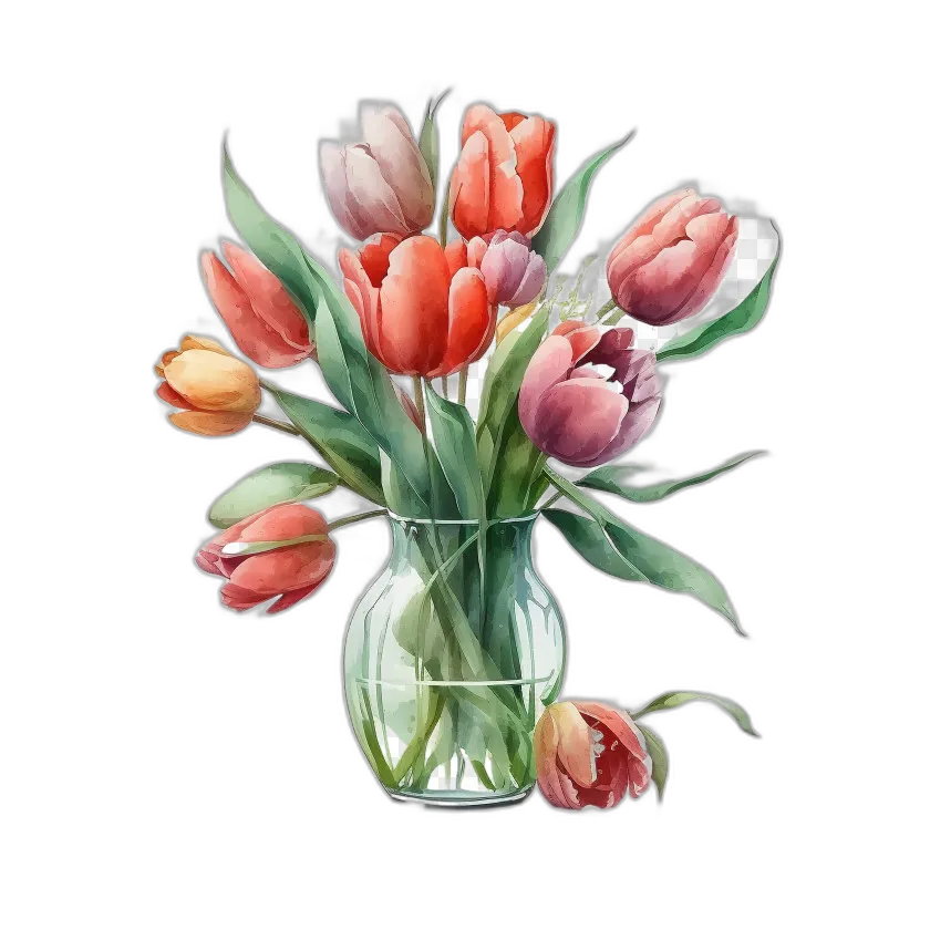 Watercolor Tulip Bouquet in Vase
