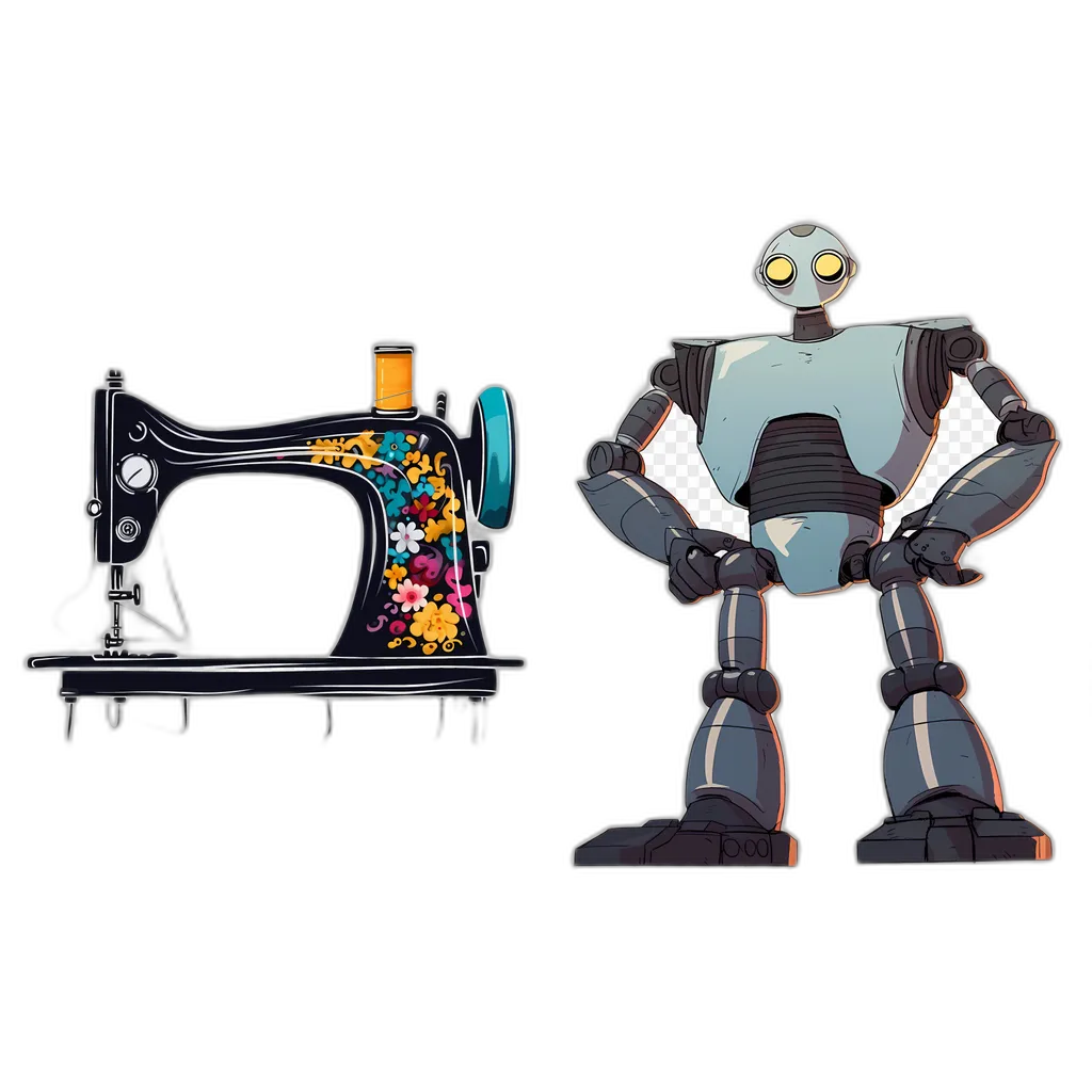 Vintage Sewing Machine and Stylized Robot Bundle