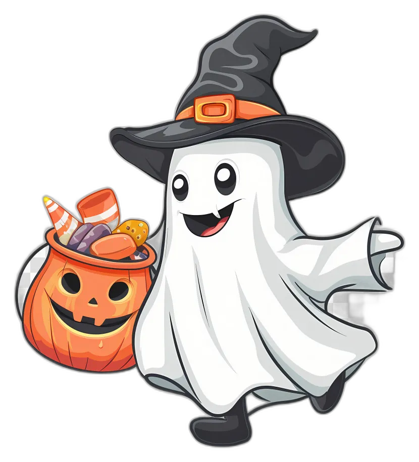 Cartoon Ghost with Candy Bucket