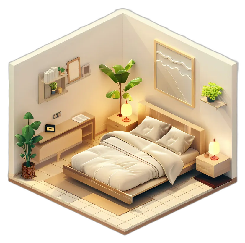 Minimalist Isometric Bedroom