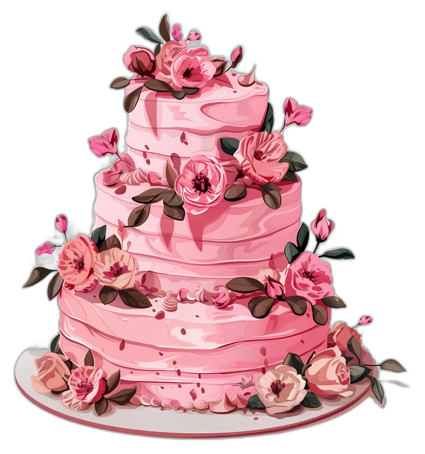 Floral Pink Wedding Cake