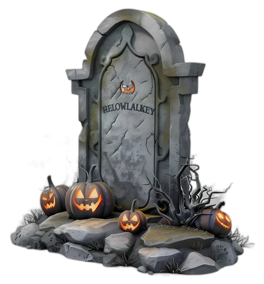 Spooky Halloween Gravestone with Pumpkins