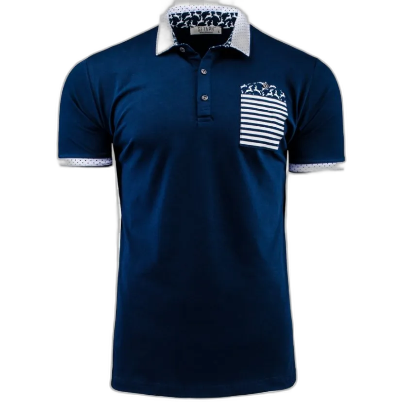Navy Blue Polo Shirt with White Collar