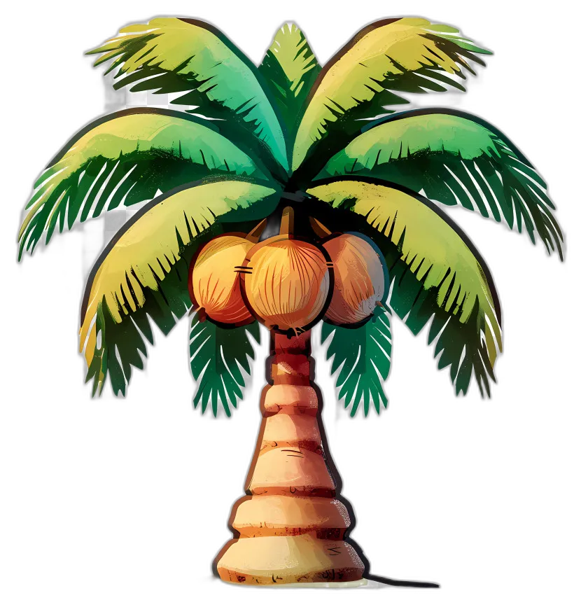 Stylized Watercolor Coconut Palm Tree