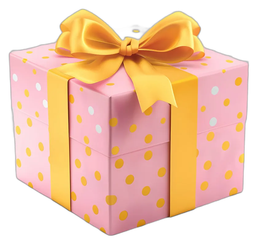 Gift Box with Yellow Polka Dots and Golden Ribbon