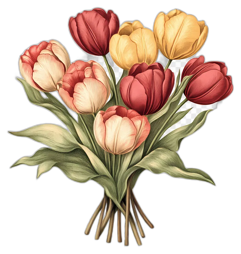 Realistic Crimson Tulip Bouquet