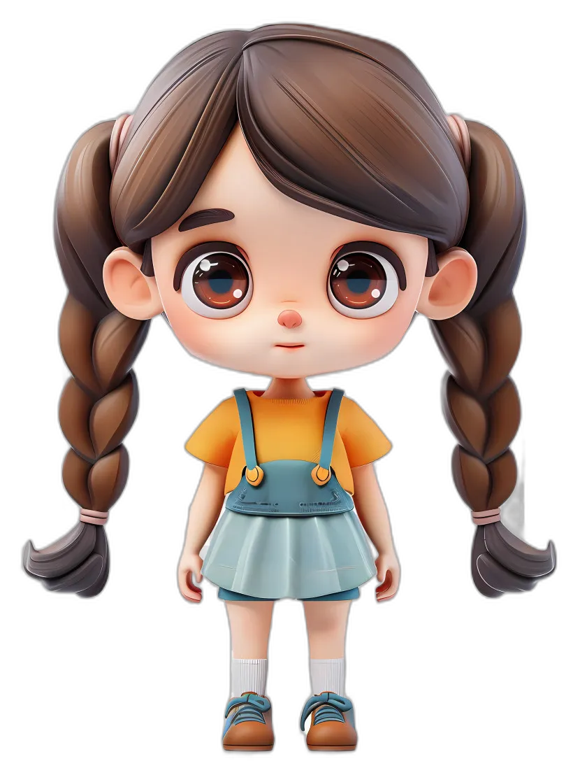 Stylized Cartoon Girl with Pigtails