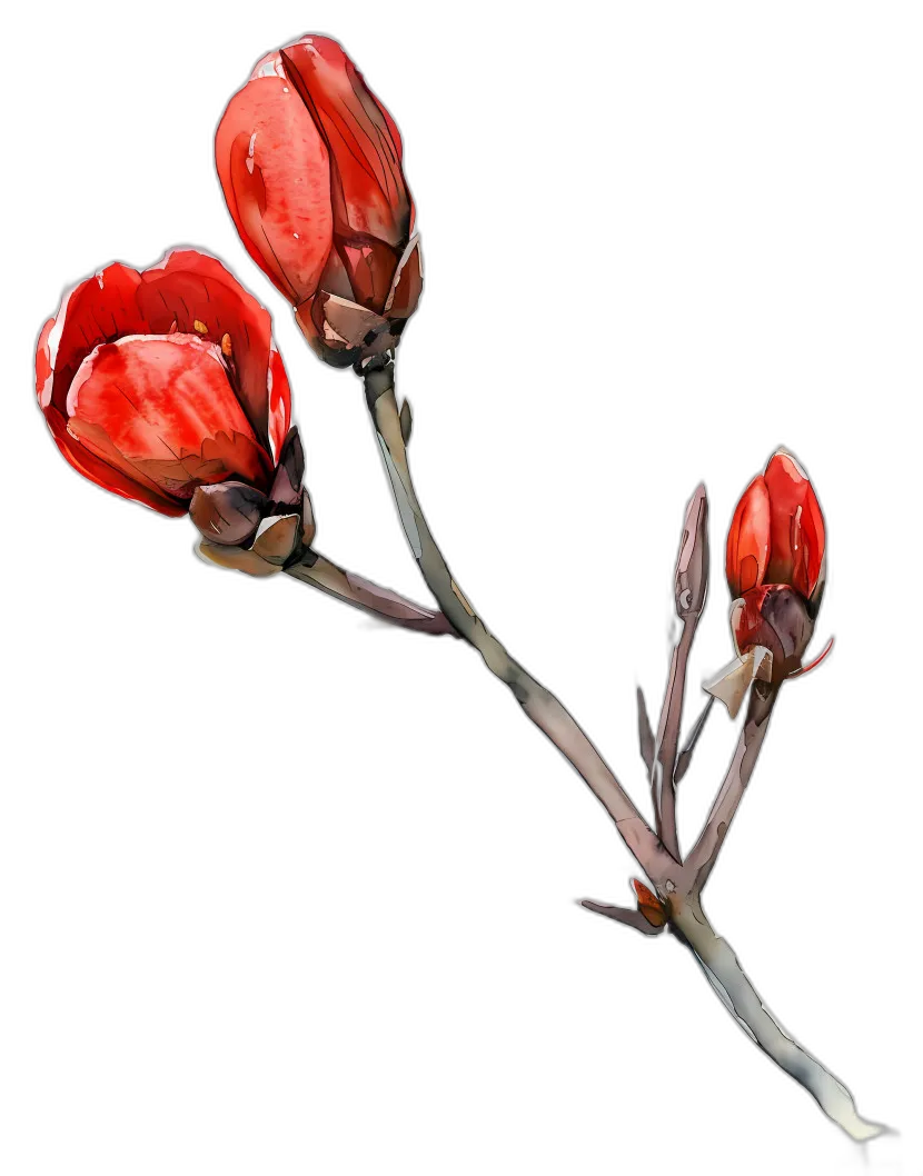 Watercolor Red Flower Branch