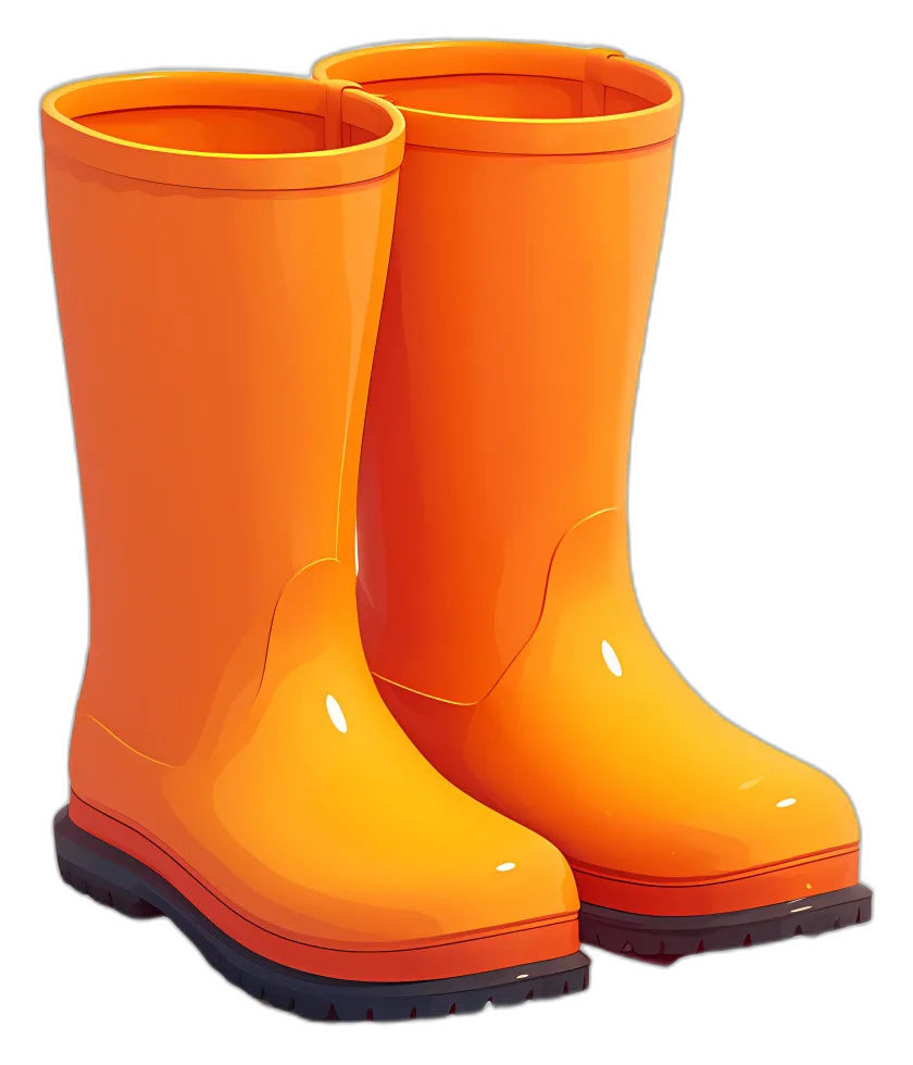 Orange Glossy Rubber Rain Boots