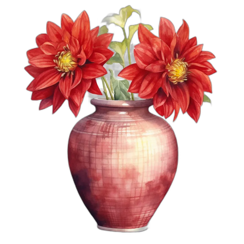Watercolor Red Dahlias in Vase