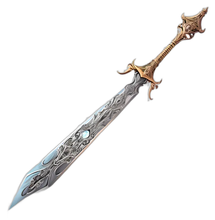 Ornate Fantasy Sword with Blue Engravings