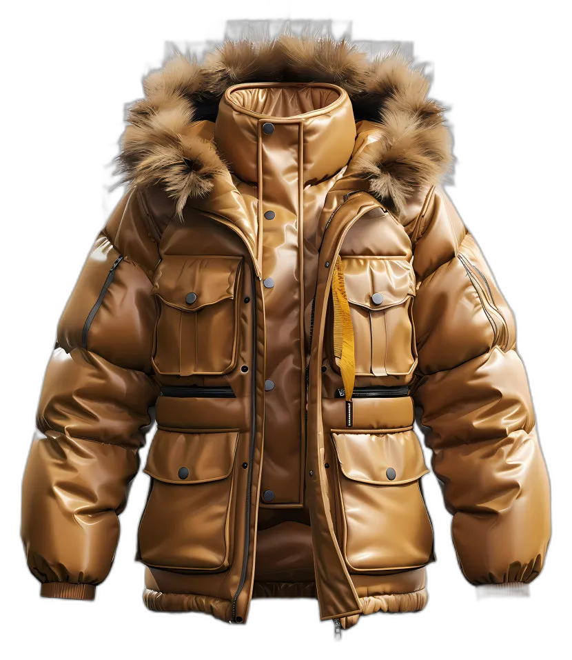 Caramel Brown Puffer Jacket with Fur