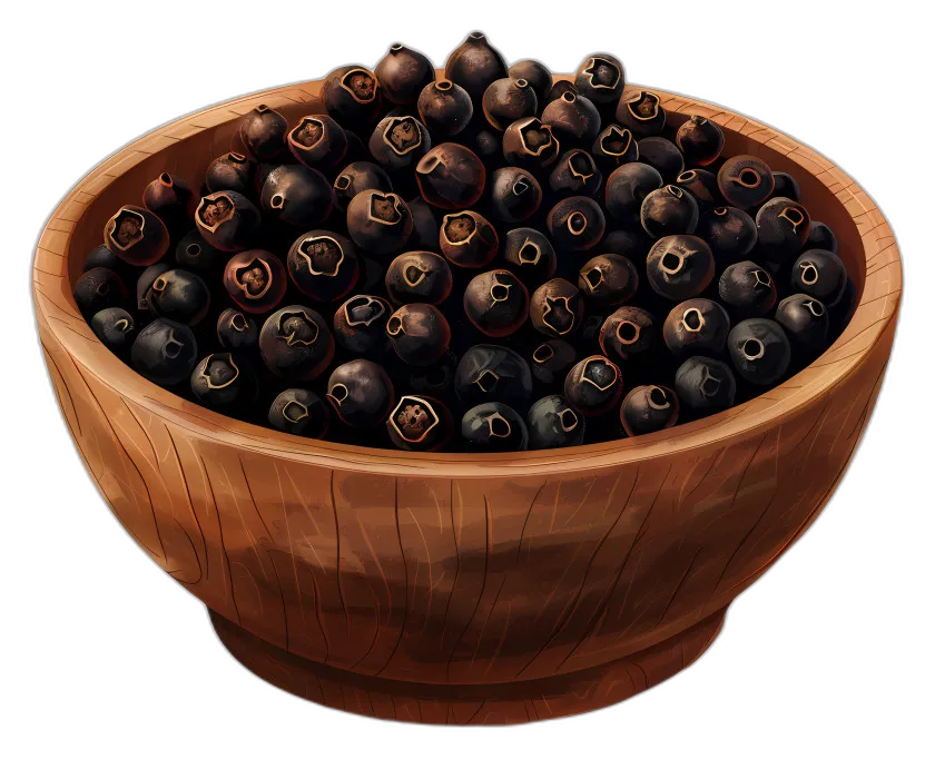 Wooden Bowl with Black Peppercorns