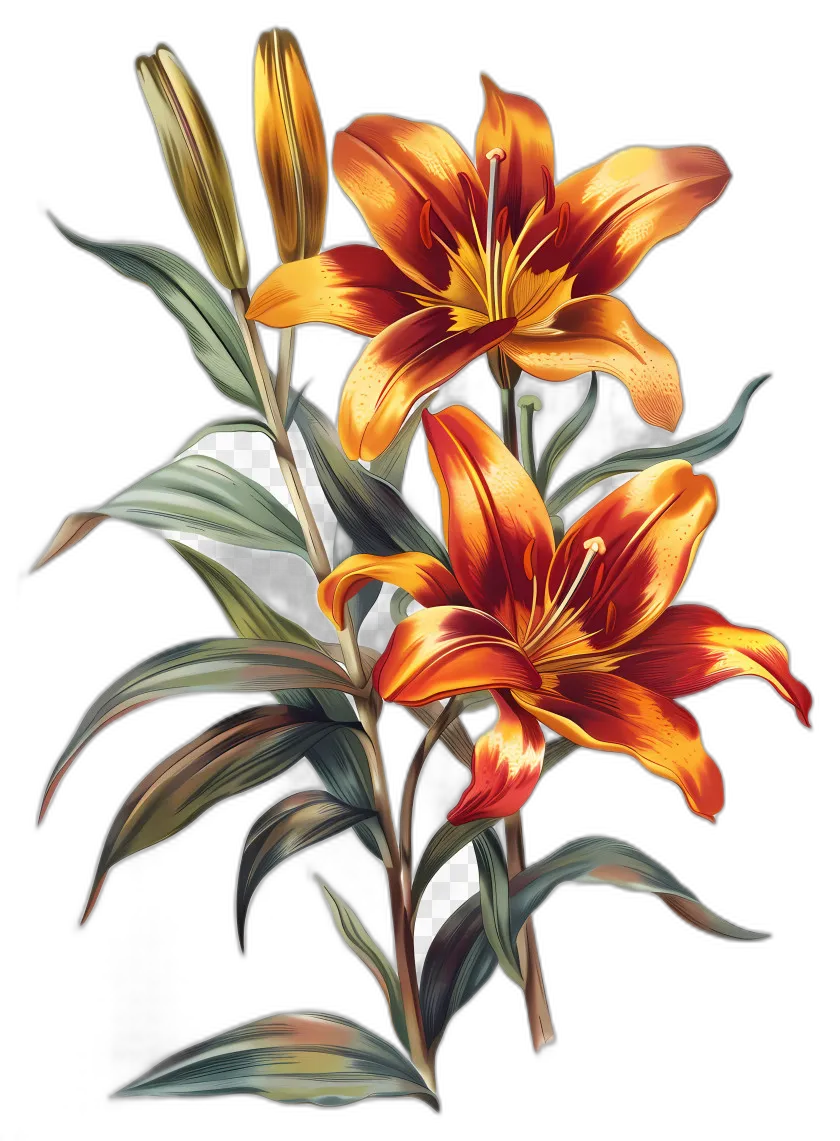 Orange Lilies with Foliage
