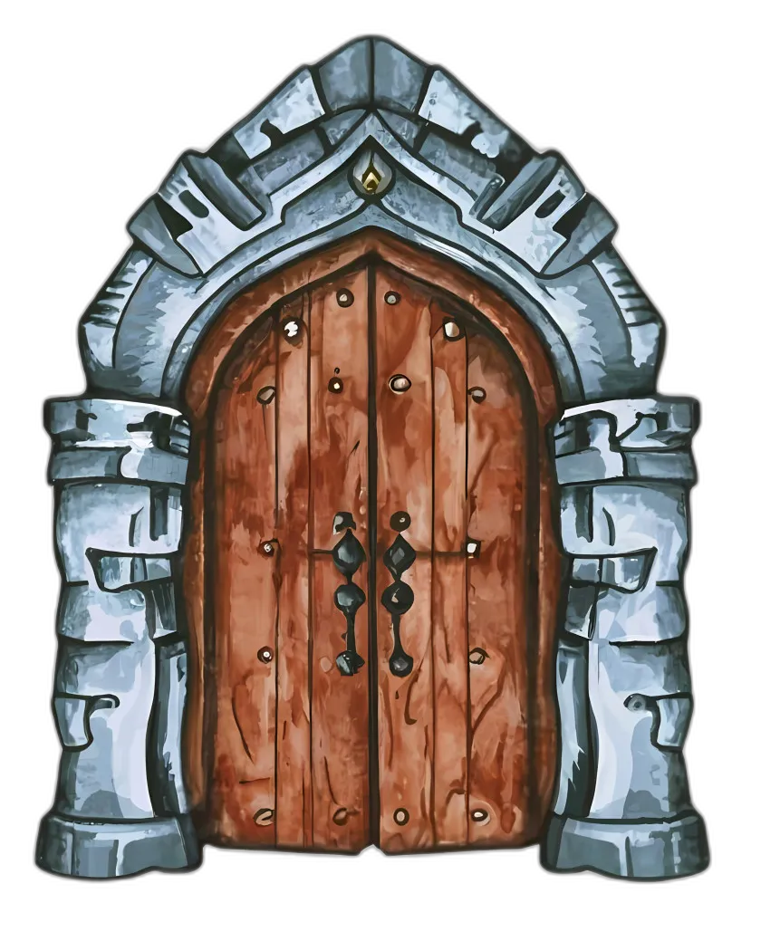 Medieval Fantasy Wooden Door with Stone Archway