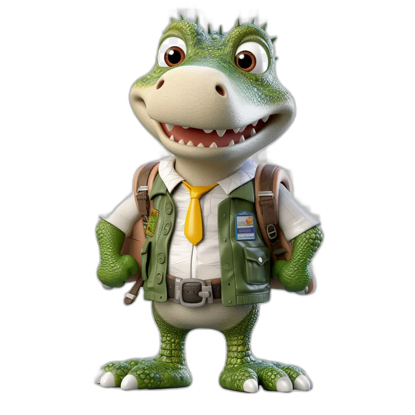 Cartoon Alligator with Backpack and Tie