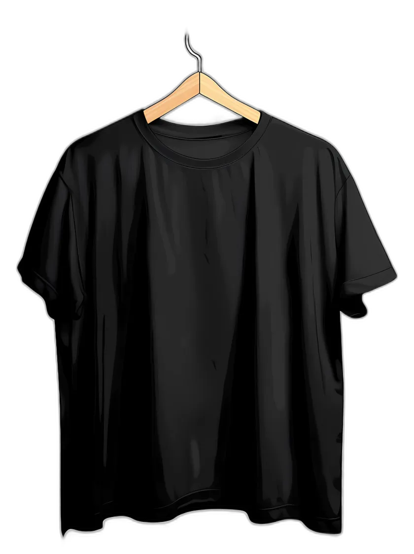 Black T-Shirt on Wooden Hanger