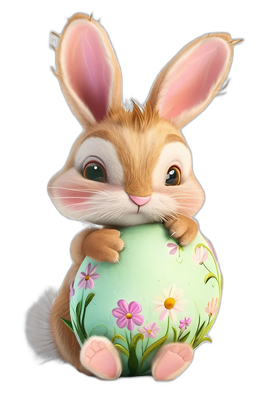Fluffy Easter Bunny with Floral Egg