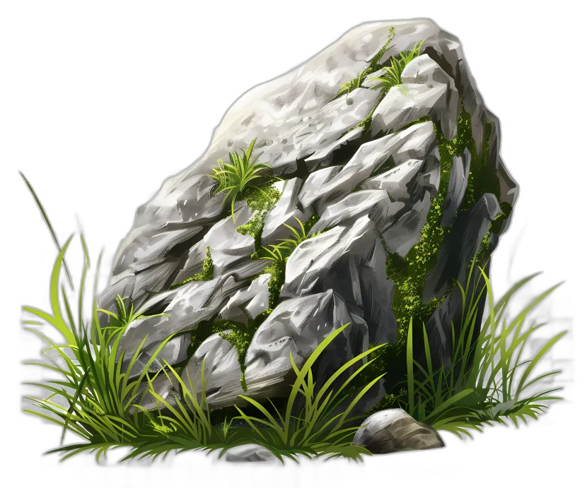 Mossy Jagged Rock with Grass