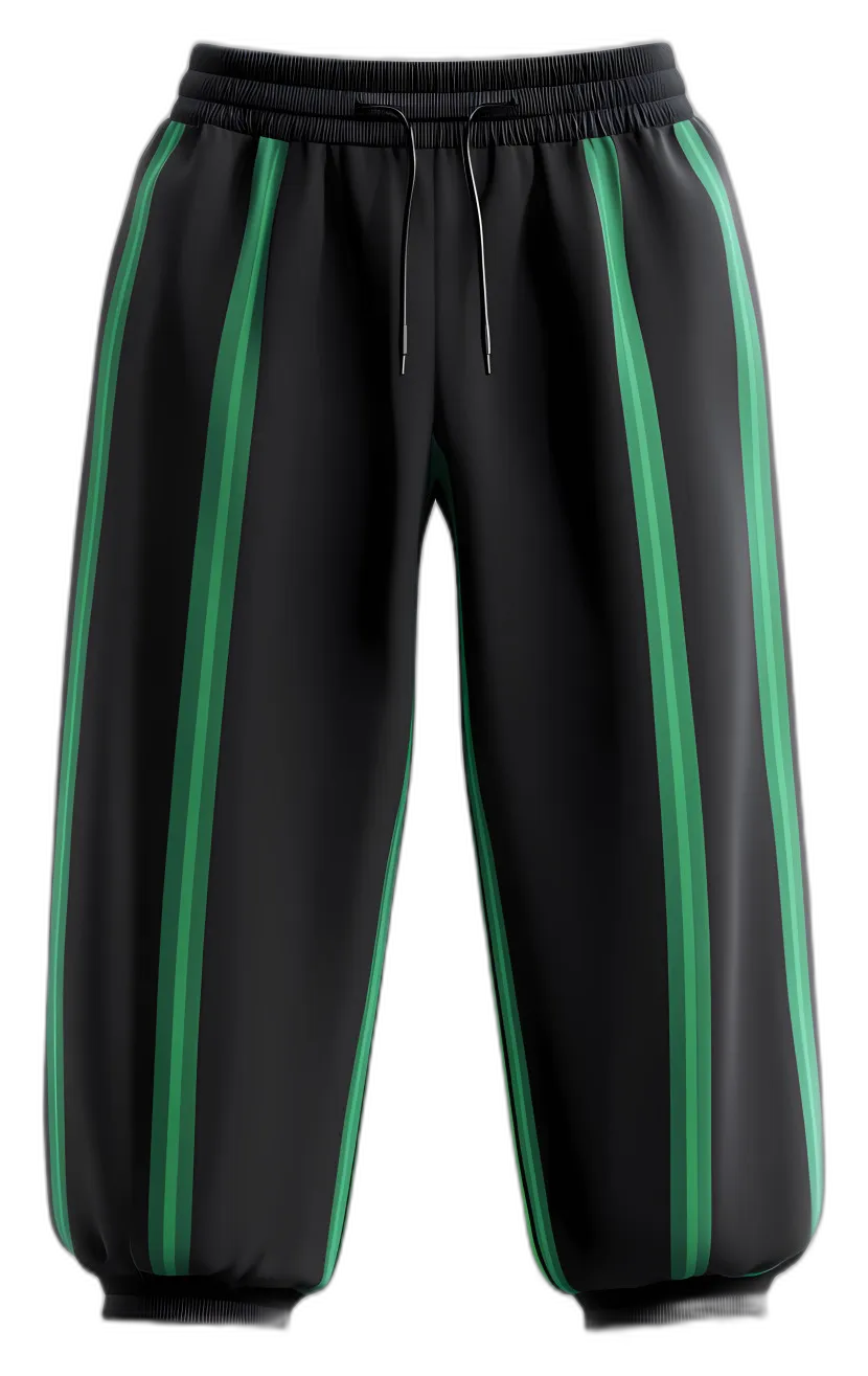 Black Baggy Sweatpants with Green Stripes