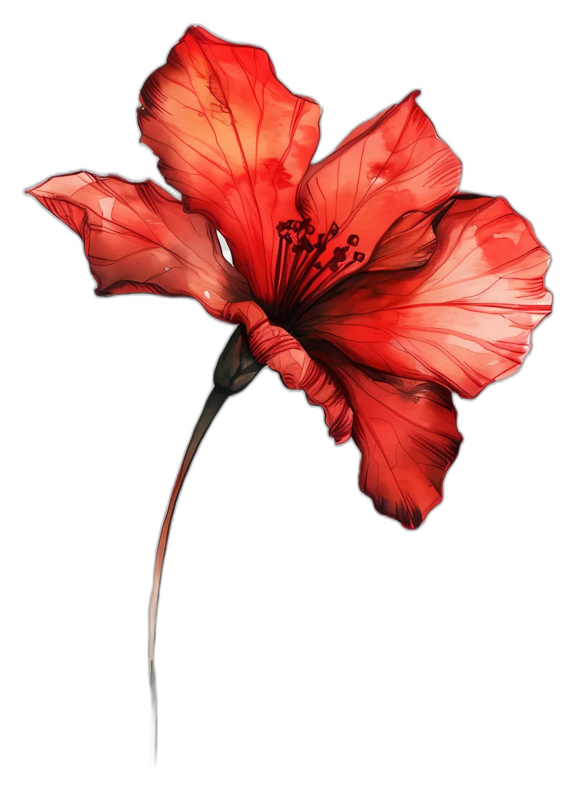 Watercolor Red Hibiscus Flower
