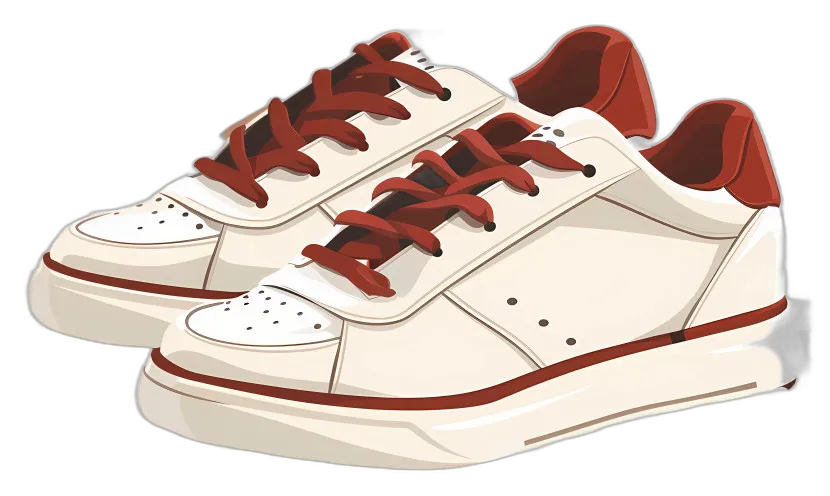 White Low-Top Sneakers with Red Laces