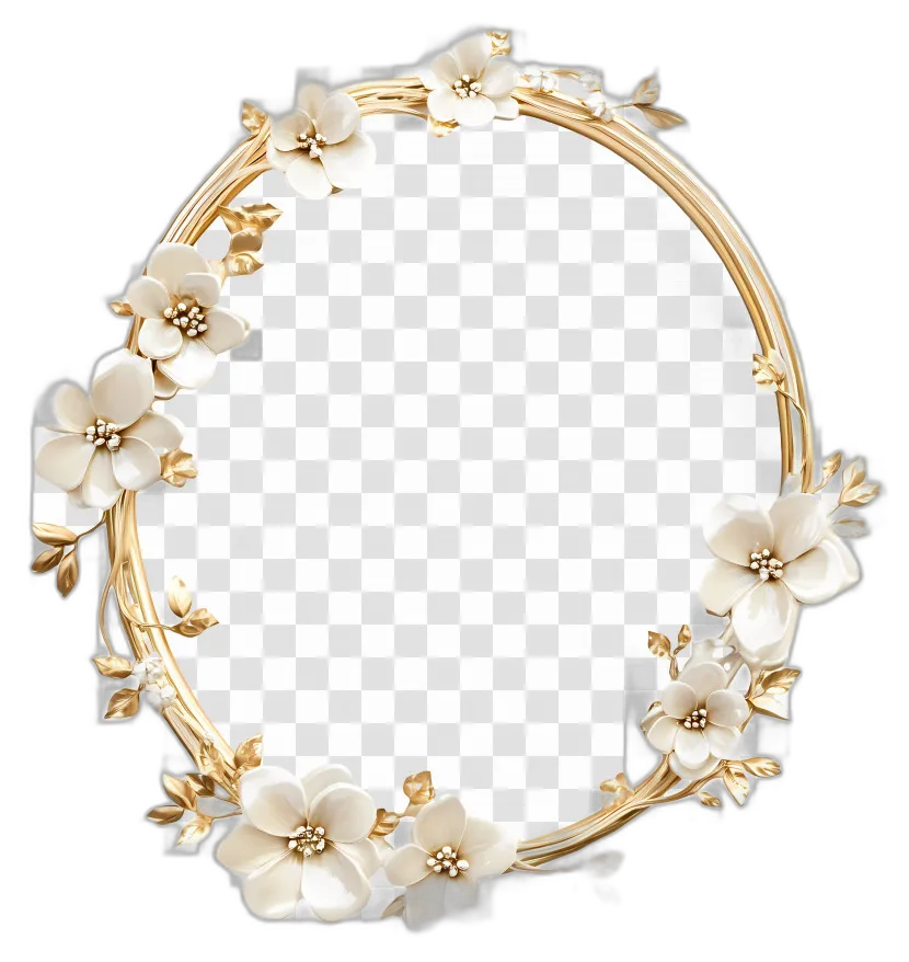 Golden Oval Wedding Frame with Floral Details