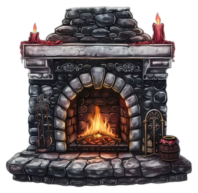 Rustic Stone Fireplace with Fire
