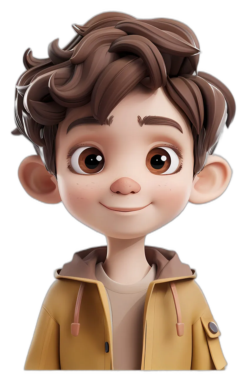 Animated Boy Character with Curly Hair