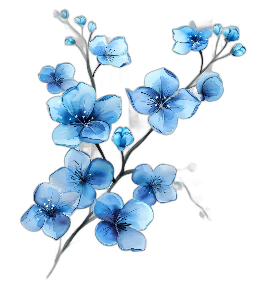 Blue Watercolor Floral Illustration