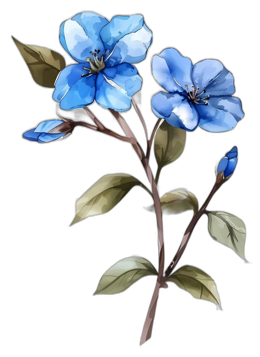 Blue Watercolor Flower Illustration