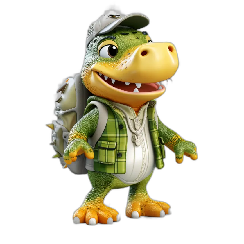 Cartoon Dinosaur in Plaid Vest