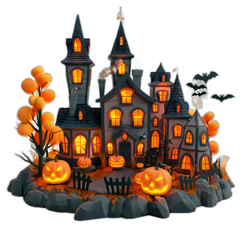 Haunted House with Glowing Pumpkins