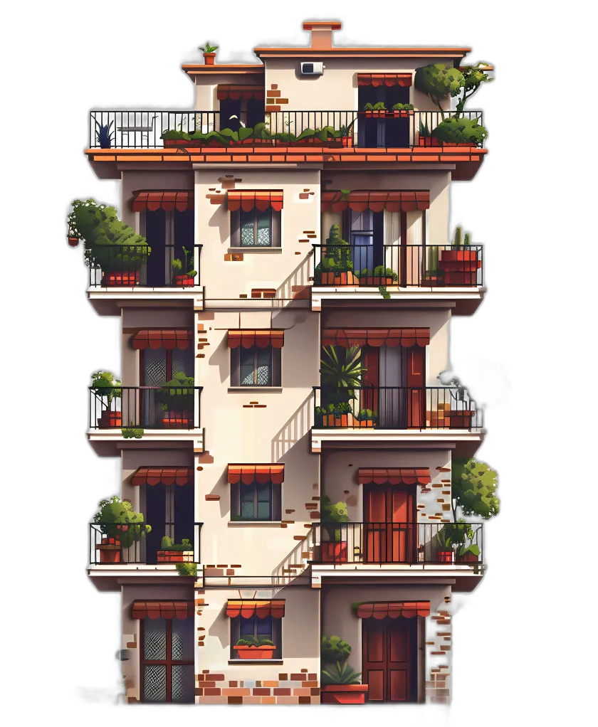 Modern Apartment Building with Greenery