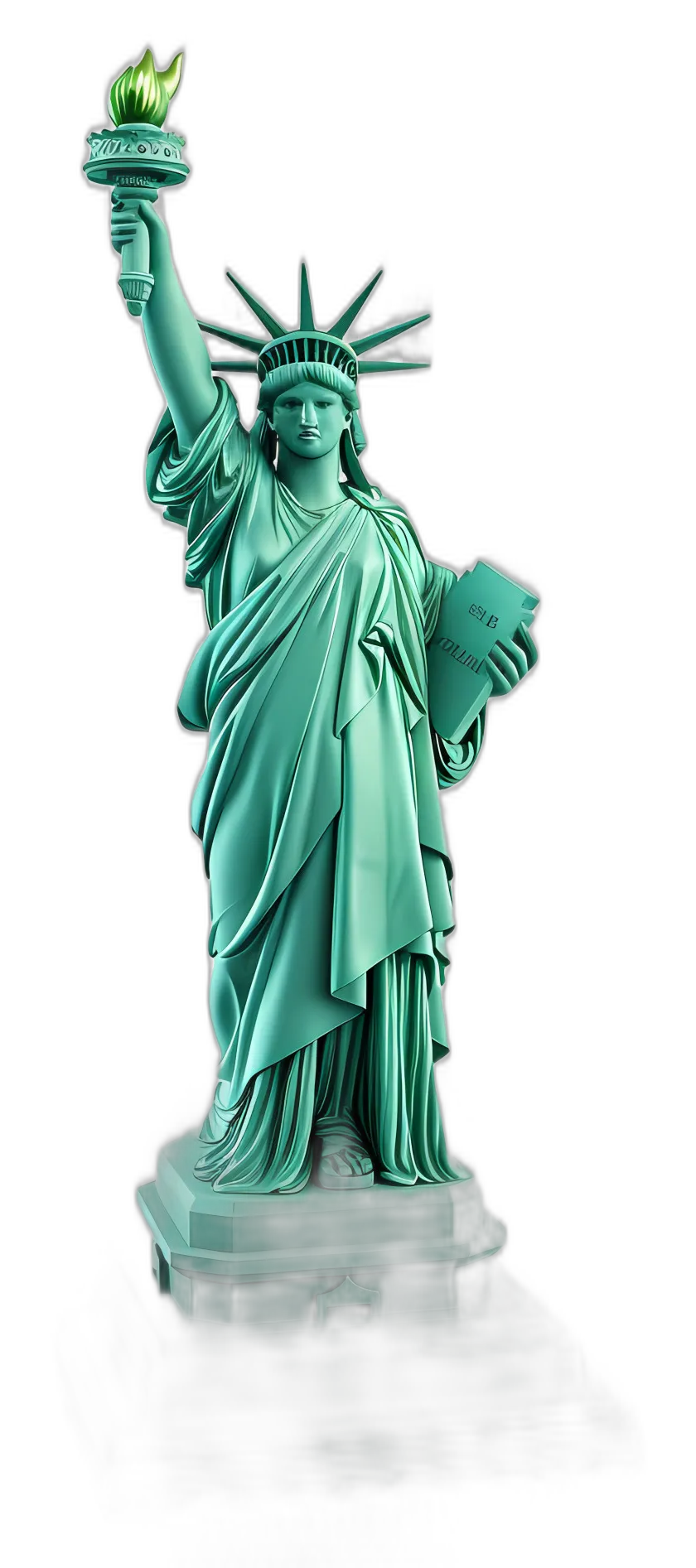 Teal Statue of Liberty with Green Flame