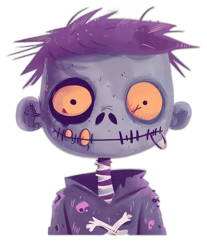 Cartoon Zombie with Purple Hair