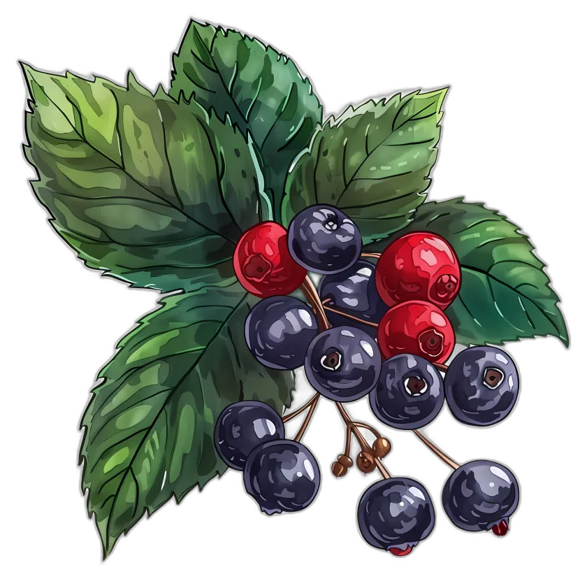 Mixed Berries Cluster with Leaves