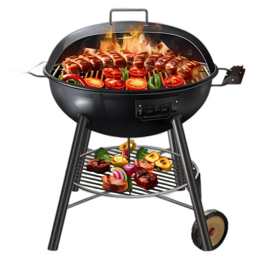 Charcoal Grill with Skewered Food