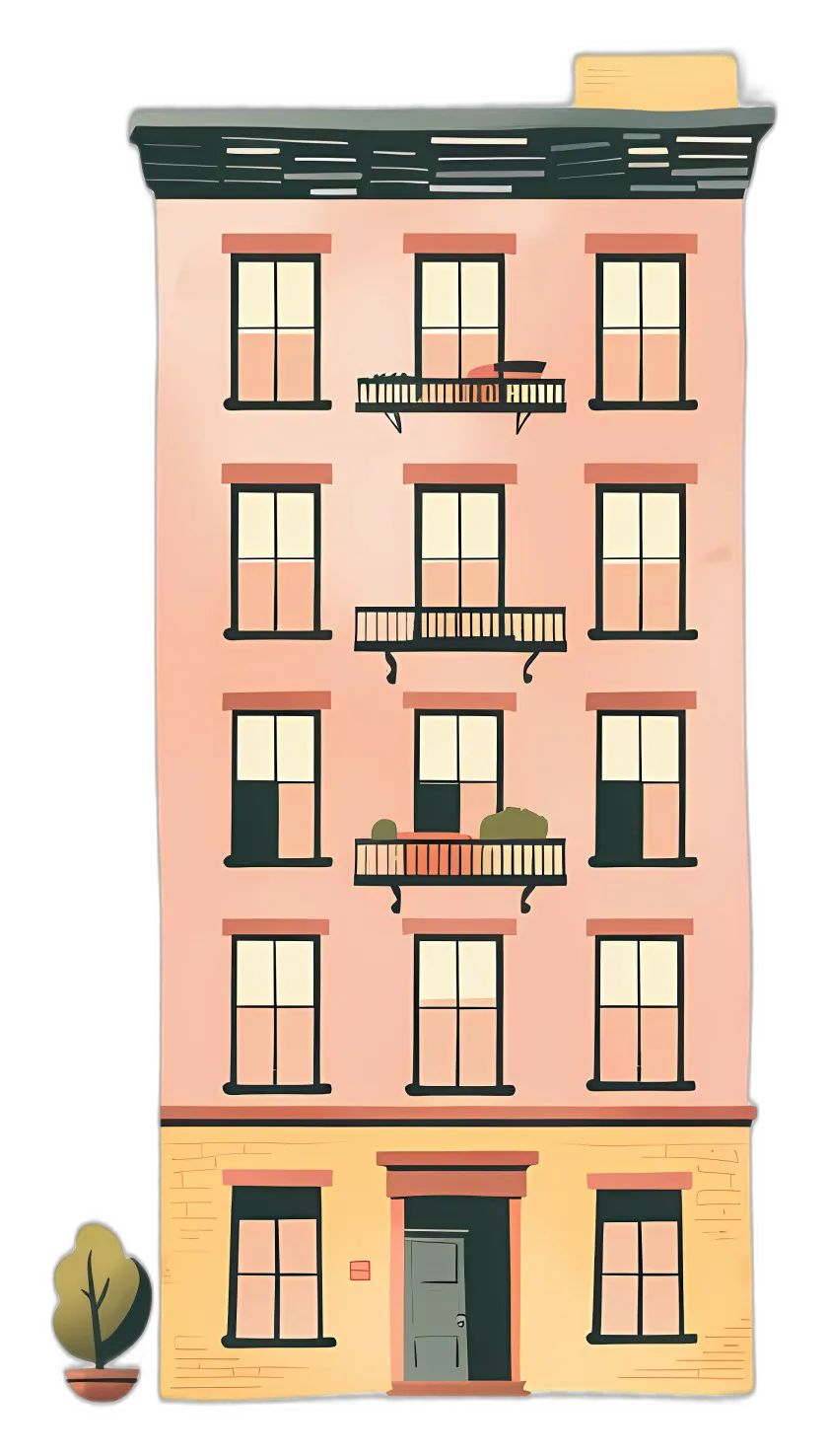 Stylized Pink Apartment Building