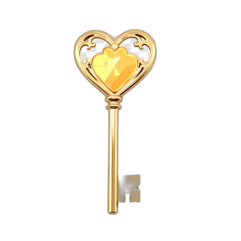 Ornate Golden Heart Key with Amber Gem